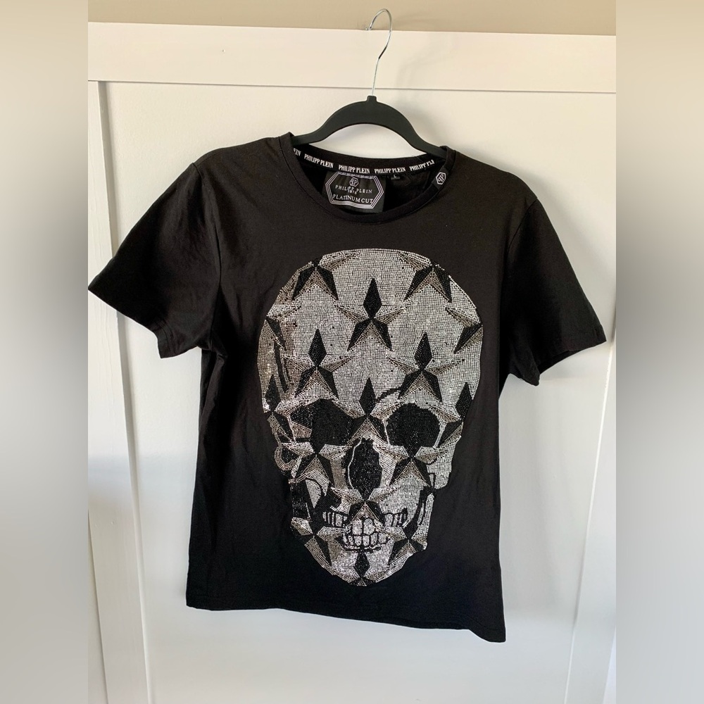 Philipp Plein Black and Silver Skull Tee